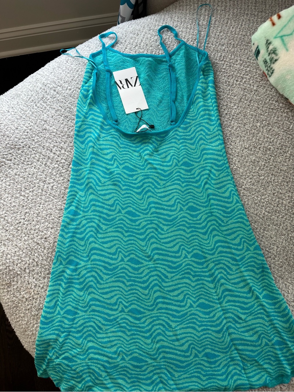 Zara Teal Wave-Pattern Swim Coverup